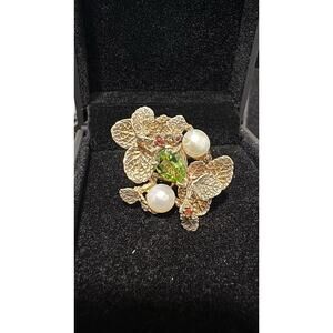 Size 8 Sterling Silver Forest Ring With Period, Pearl And Sapphire